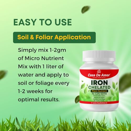 Image of Casa De Amor Iron Fe-12% EDTA Chelated | Prevents Yellowing & Boosts Growth | 100% Water-Soluble Foliar Spray | For Lush Green Leaves & Strong Plants | 50 gm