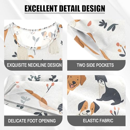 ALAZA Leaf Puppy Dog Pajamas Set Short Sleeve Cotton Sleepwear Summer Pjs 2 Piece 5-14Y4