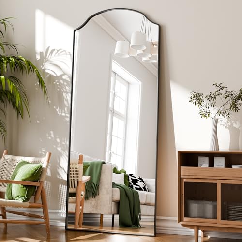 Image of BEAUTYPEAK Full Length Mirror, Full Body Mirrors with Unique Arched Design, 71 inchx30 inch Floor Mirror with Aluminum Alloy Frame, Standing Hanging or Leaning for Bedroom and Living Room, Black