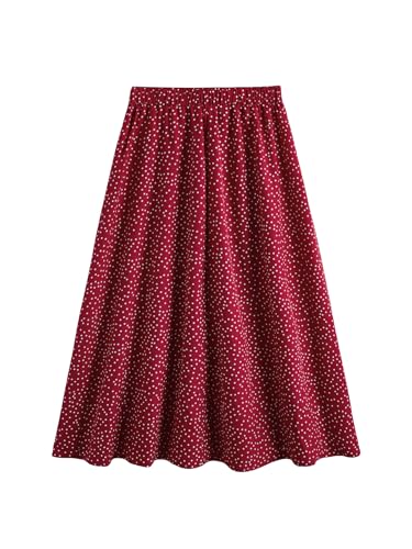 Women's All Over Printed Elastic Waist Skirt A Line Flared Flowy Midi Skirts2