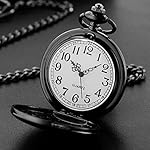 Smooth Black Pocket Watch for Men Quartz Arabic Digital Dial with Chain,Smooth Quartz Men's Pocket Watch - Image 5