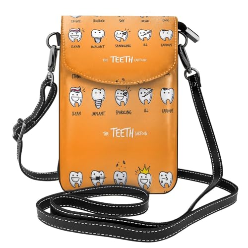Porte-téléphone femme et petit sac bandoulière motif dents en cuir PU