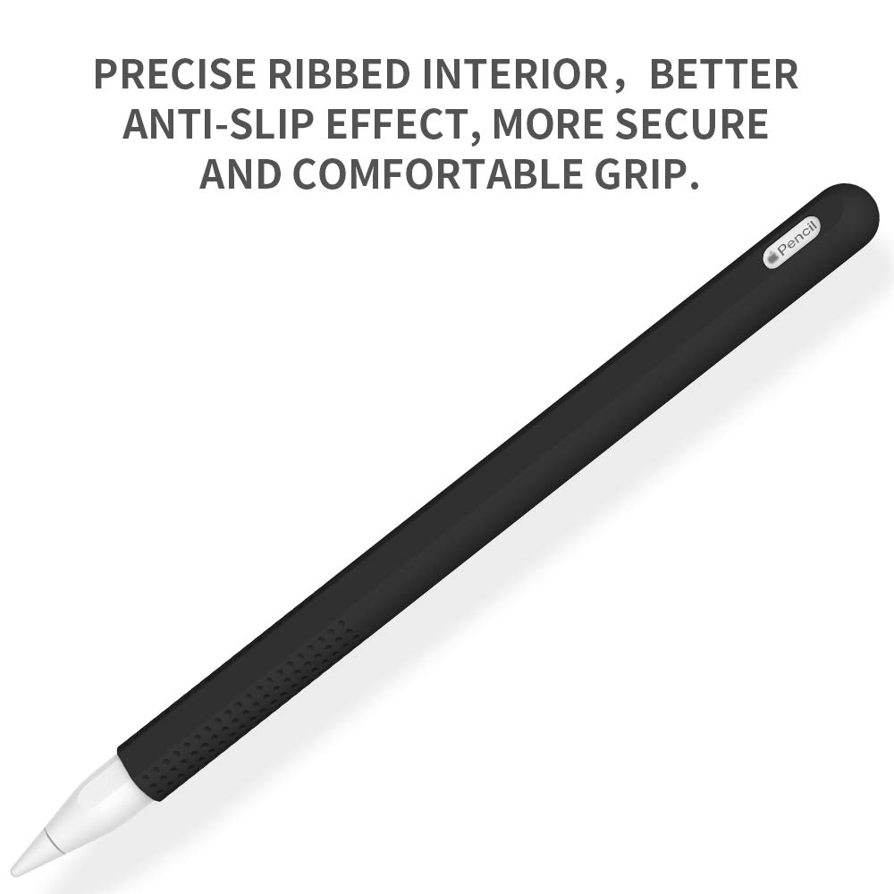 FRTMA compatible with Apple Pencil (2nd generation) Full Skin Cover Holder Pocket Silicone Case Anti-Slip Sleeve + Nib Cover (2 Pieces) Compatible iPad Pro 12.9” (3rd generation) & iPad Pro 11”, Black