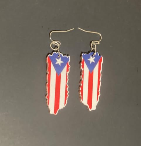 Puerto Rico Shape Wood Earrings - Dangle Style, Boricua Pride, Puerto Rican Design4