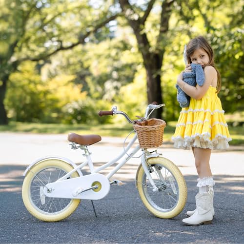 Image of Glerc Little Molly 12-20 Inch Kids Retro Cruiser Bike for 2-13 Year Old with Wicker Basket & Training Wheels /Kickstand, Multiple Colors