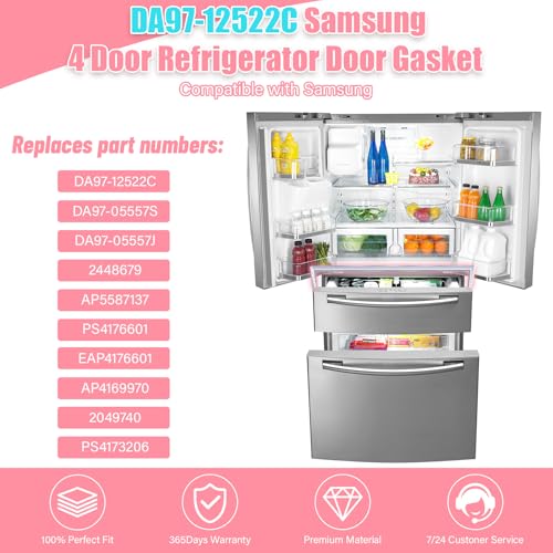 LXun Upgrad DA97-12522C Junta de porta de geladeira compatível com Samsung French Door Refrigerators Part for Samsung DA97-12522C Assy-Gasket Door Conv Samsung DA97-12522C FlexZone MidDrawer Door