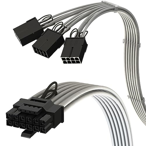 Image of LINKUP - AVA 3-in-1 12VHPWR PCIE 5.0 Power Adapters | 450W 16AWG | For All PSUs | UL-Rated, Sleeved Jacket | 4 Pcs Kit for RTX5000 RTX4000 GPUs | Boost Gaming Performance | 30cm White