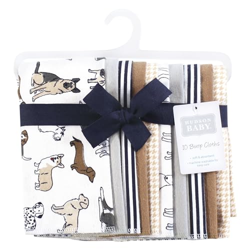 Image of Hudson Baby Unisex Baby Flannel Burp Cloth 10pk, Handsome Dogs, One Size