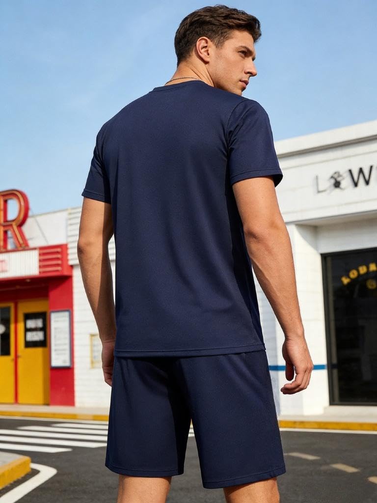 Conjunto deportivo de 2 piezas para hombre, camiseta de manga corta y pantalones cortos, conjunto de verano atlético para correr y entrenar — view 3