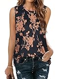 Women Summer Tops Sleeveless Tank Floral Casual Cute Loose Fit Cute T-Shirt Tunic（Black Vintage Floral,L