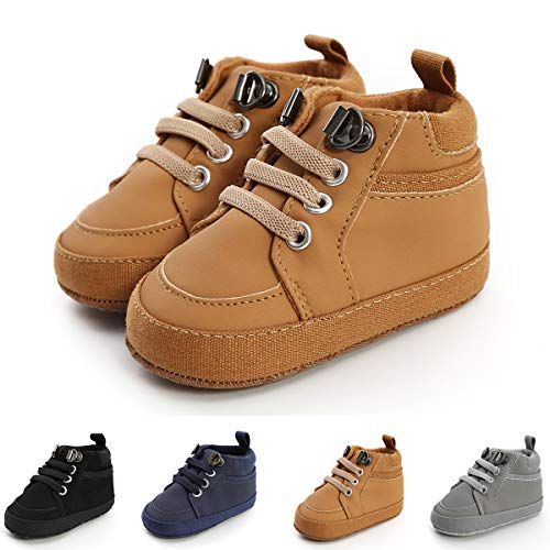BENHERO Baby Boys Girls Oxford Shoes Soft Sole PU Leather Moccasins Infant Toddler First Walkers Crib Dress Shoes Sneaker (6-12 Months Infant, H Brown)