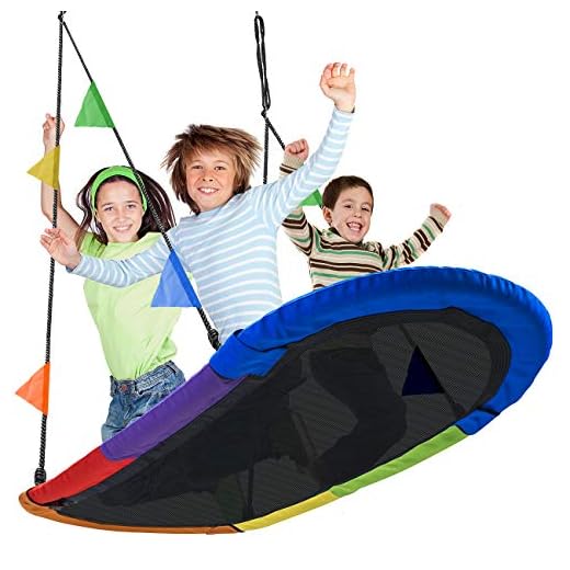 Sorbus Saucer Swing Surf – Kids Indoor/Outdoor Giant Oval Platform Swing Mat – Great for Tree, Swing Set, Backyard, Playground, Playroom – Accessories Included – Multi-Color Rainbow (Oval Surf Swing)