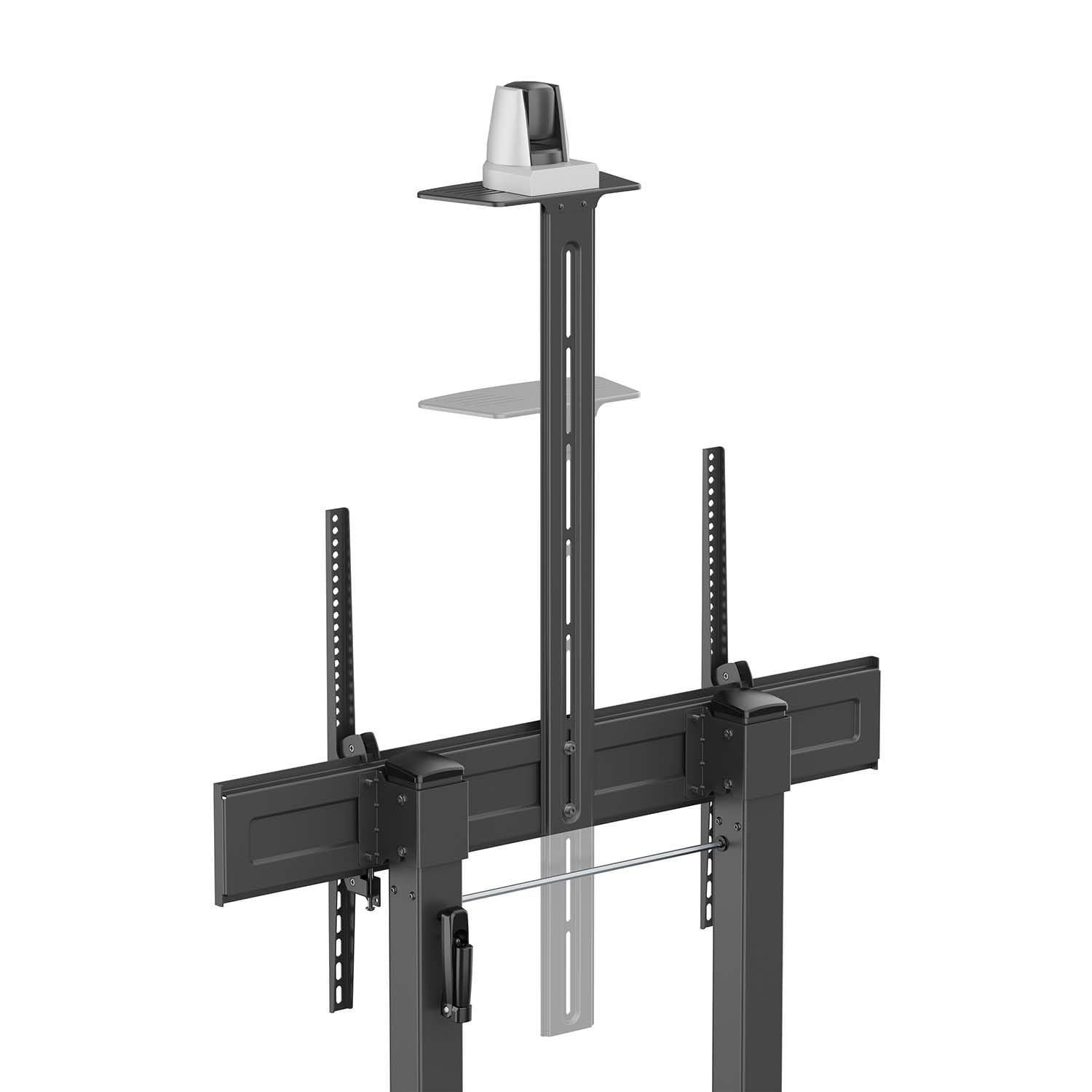 AISENS - FT100TE-403 - Soporte DE Suelo Eco con Ruedas Y MANIVELA, Bandeja para DVD Y Soporte DE CÁMARA para Monitor/TV 120KG DE 60-100, Negro