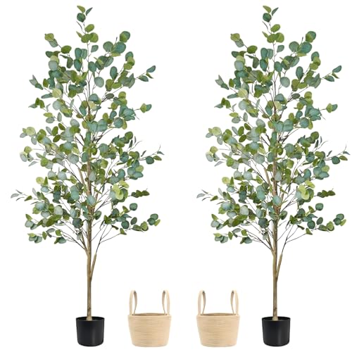 Caxchiling Artificial Eucalyptus Tree 6FT, Faux Tree for Indoor Outdoor, Potted Plants with Planter...