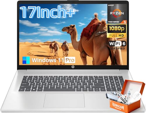 Image of HP 17.3 Inch Laptop, AMD Ryzen 5 7430U, 17.3 inch FHD IPS Anti-Glare Display, 32 GB RAM, 1 TB SSD, Copilot Key, Wi-Fi 6, Long Battery Life, Windows 11 Pro, Business & Students, W /REDRAGON Accessories