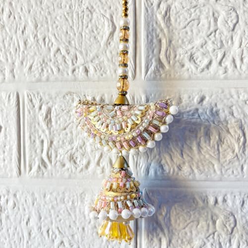Image of Adikala Craft Store Handmade Ethnic Latkan Tassel Set of 2 for Saree Pallu, Blouse, Suits, Dupatta, Lehenga Decor | Ethnic Saree Pallu, Blouse, Suit, Dupatta & Lehenga Decoration (White Pearl)
