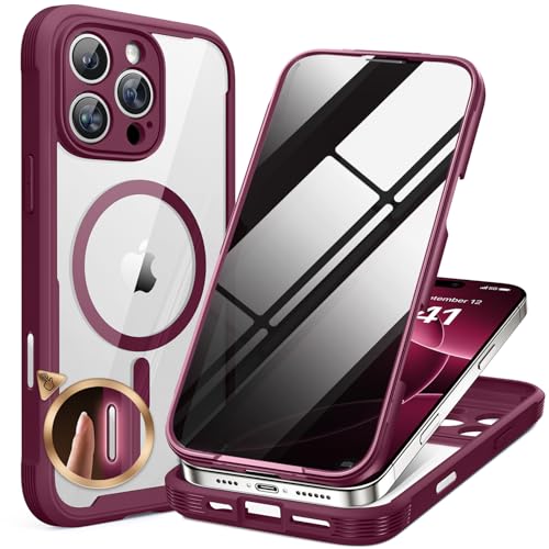 Image of miracase Privacy for iPhone 16 Pro Max Case, 25 Anti-Spy, Plum | Built-in Privacy Screen Protector, Compatible with MagSafe, Full Camera Protection, 360 Full Body Shockproof Phone Case 6.9 inch