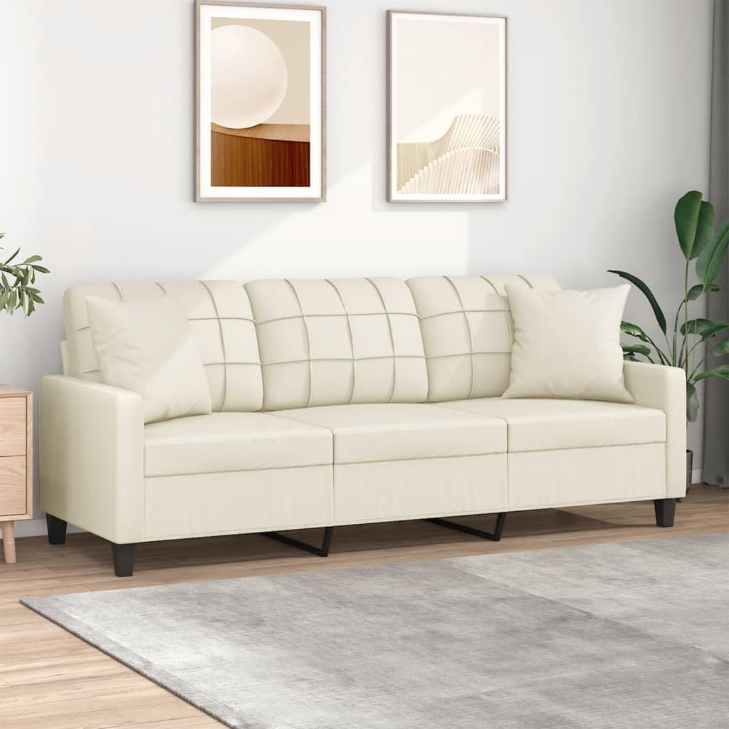 Canapé 3 Places en Similicuir Moderne avec Coussin Décoratif, Durable et Facile à Nettoyer, Cadre Métallique Robuste, Confort Optimal pour Salon et Séjour
