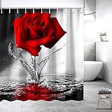 ZROFULL Red Water Rose Floral Shower Curtain for Bathroom,Valentine's Shower Curtain,Waterproof Fabric Flowers Plants 71' x 71' Bathroom Decor with 12 Hooks