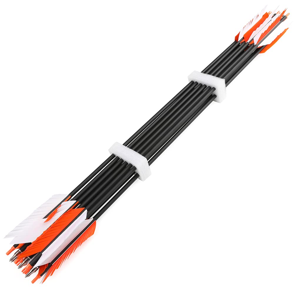 wolfman 12 Stück 30 Zoll Carbonpfeil 500 Spine mit 4 Zoll Truthahnfedern,Flu-Flu Jagdpfeile für Recurvebogen Compoundbogen Jagd & Training