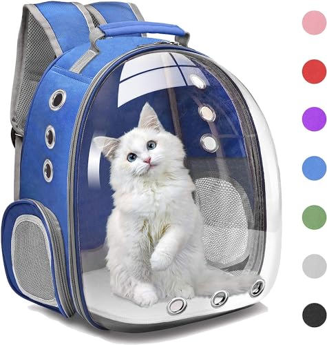 Image of The Pets Company Transparent Capsule Breathable Airline-Approved, Ventilate Carrier Backpack for Travel, Hiking and Outdoor for Cats & Kittens - Royal Blue