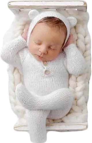 Accesorios de fotografía para recién nacidos trajes para niños y niñas gorro de oso de angora y mameluco con pies conjunto de disfraz para sesión de