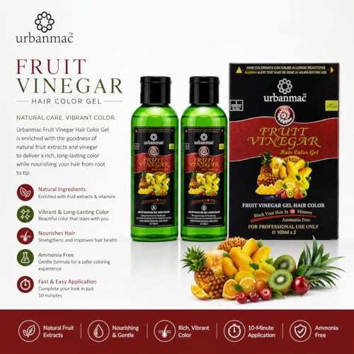 Image of URBANMAC Fruit Vinegar Gel Hair Color Natural Hair Color Dye for Black Hair Dye (BLACK, 100ml X 2)