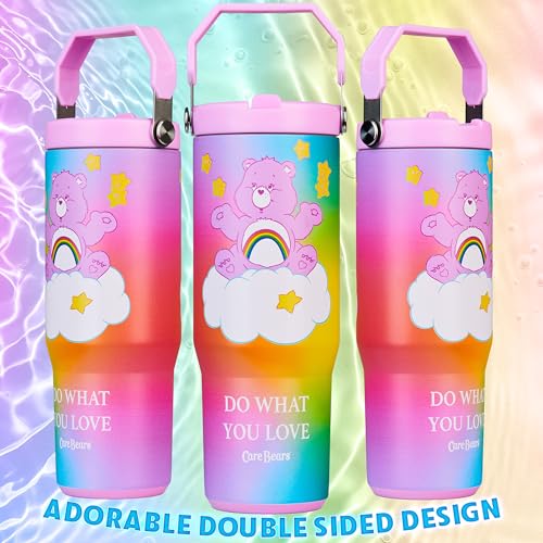 Image of Get Trend Care Bears Tumbler with Straw 30oz Kids Teens Insulated Cup with Lid Handle Travel Mug Cups with Lids for School Sports Gifts for Kids (Multi Care Bears)