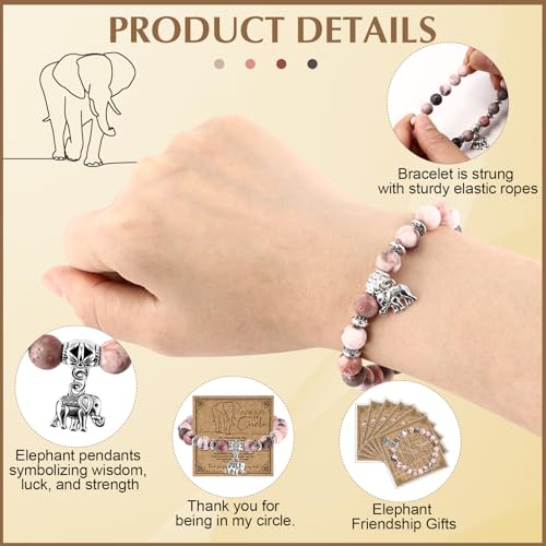 Friendship Elephant Gifts for Women Bulk Friendsgiving Natural Stone Bracelet with Elephant Charm Thank You Gifts with Inspirational Card for Thanksgiving Party Favors Best Friends3