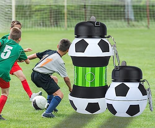 Miniatura 5 de Botella de agua plegable para niños y niñas sin bpa. Cantimplora infantil para camping, personalizada con tu deporte. Balón de agua compacto para regalo original (Futbol)