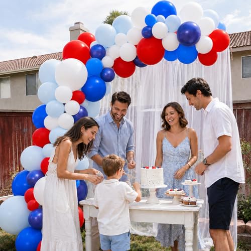 Image of Red Blue White Balloons, 60 Pcs 12 Inch Navy Dusty Pastel Blue Red White | Latex Balloons with Ribbon for Birthday Baby Shower Graduation 4th of July Independence Day Patriotic Party Decorations