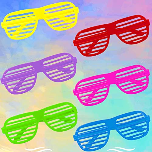 72 Pack Shutter Shades Glasses Neon Slotted Bulk Sunglasses 80’s Retro Style Eyewear Party Prop Favors for Kids and Adults2