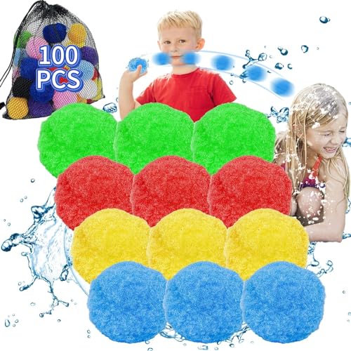 100 Pcs Reusable Water Balloons, Refillable Water Balls for Kids Outdoor Toys Games, Summer Toys Ball for Pool and Backyard Fun, Splash Balls for Beach Fun Games for Boys Girls