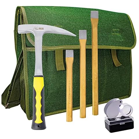 Rock Hammer Mining Kit, Rockhounding Geology Tools Musette Bag Chisels Rock Pick Hammer Cover