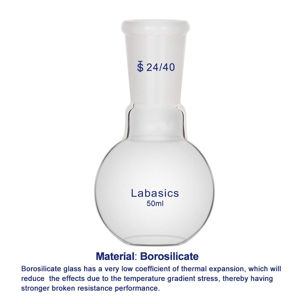 Labasics Glass 50ml Single Neck Flat Bottom Boiling Flask, with 24/40 Standard Taper Outer Joint, 50ml — Amazon image 3
