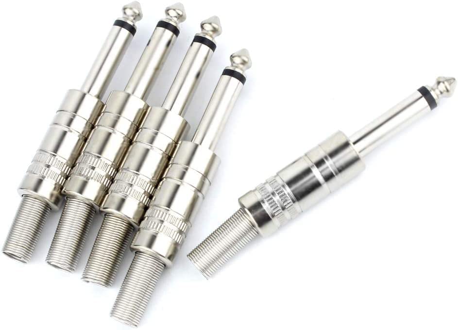 Image of [ 5 Pieces ] 1 /4 inch Audio Plugs 6.35 mm Plug TS Male 1 /4 inch Solder Type Mono Plug Straight Design Connector Spring DJ Mixer Speaker Guitar Cables Phono Patch Cable Microphone Cable