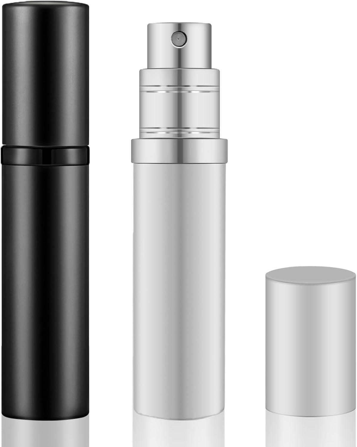 Parfum reisverstuiver, 5 ml parfumverstuiver, navulbaar, mini-spuitfles, draagbaar voor onderweg reizen, handtas (zwart + zilver)