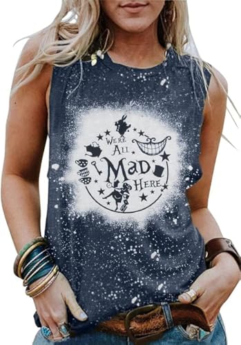 ASTANFY We're All Mad Here Tank Tops for Women Magic Kingdom Graphic Tees Cute Vacation Sleeveless Tops