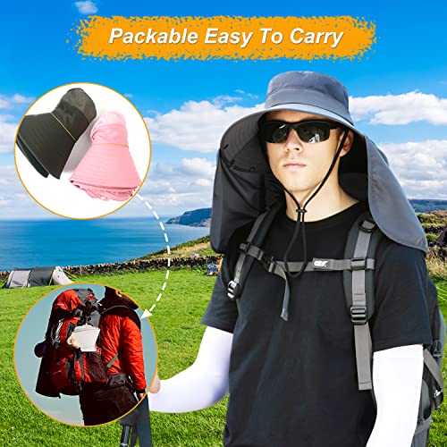 Image of Women Wide Brim Face Mask Sun Hat Detachable Neck Face Flap Ponytail UV Protection Visor Hat Garden Fishing Hiking