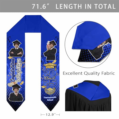 Custom Graduation Stole Class of 2025 Customize Graduation Shawl with Photo School Name for Graduates Women and Men4