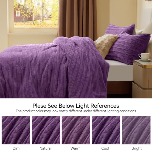 Image of BEDELITE Faux Fur Queen Comforter Set, Fluffy Bed Set, Purple | Super Soft & Warm, Luxury Fuzzy Cozy Comforter for Winter, Heavy Plush Bed set, with 2 Pillowcases