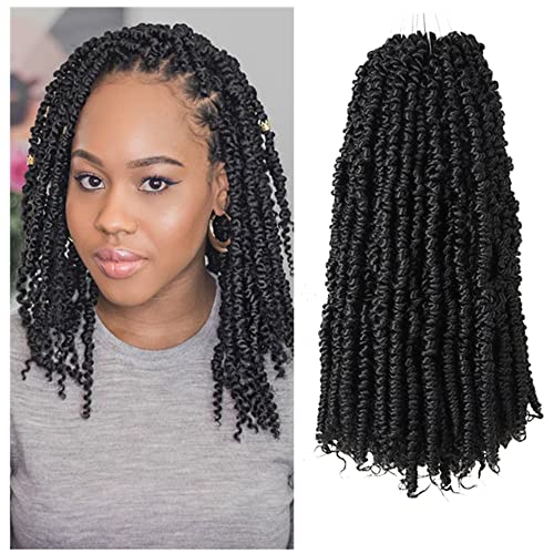 Niseyo 8 Packs Pre-twisted Spring Twist Crochet Hair 14 Inch Little Passion Twist Crochet Braids (1B)