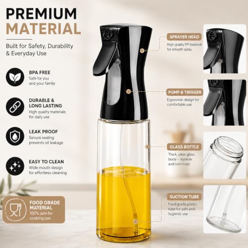 Image of SNMMIFER 200ml Oil Spray Bottle for Cooking, Glass Olive Oil Sprayer & Dispenser, Fine Mist Spray Bottle for Air Fryer, BBQ, Salad, Baking, Refillable, Leakproof, BPA Free (2, OIL SPREY)