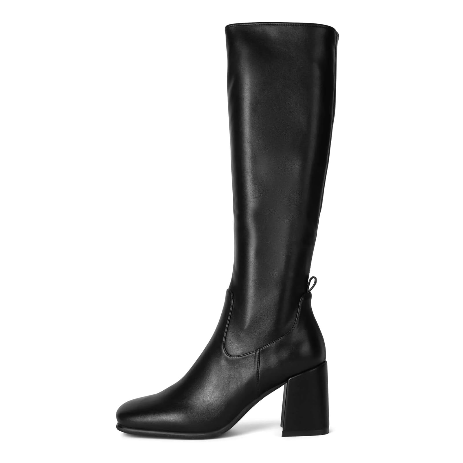 Womens Knee High Boots Square Toe Chunky Heel Tall Boots Fashion Party Wide Calf Long Boots with Side