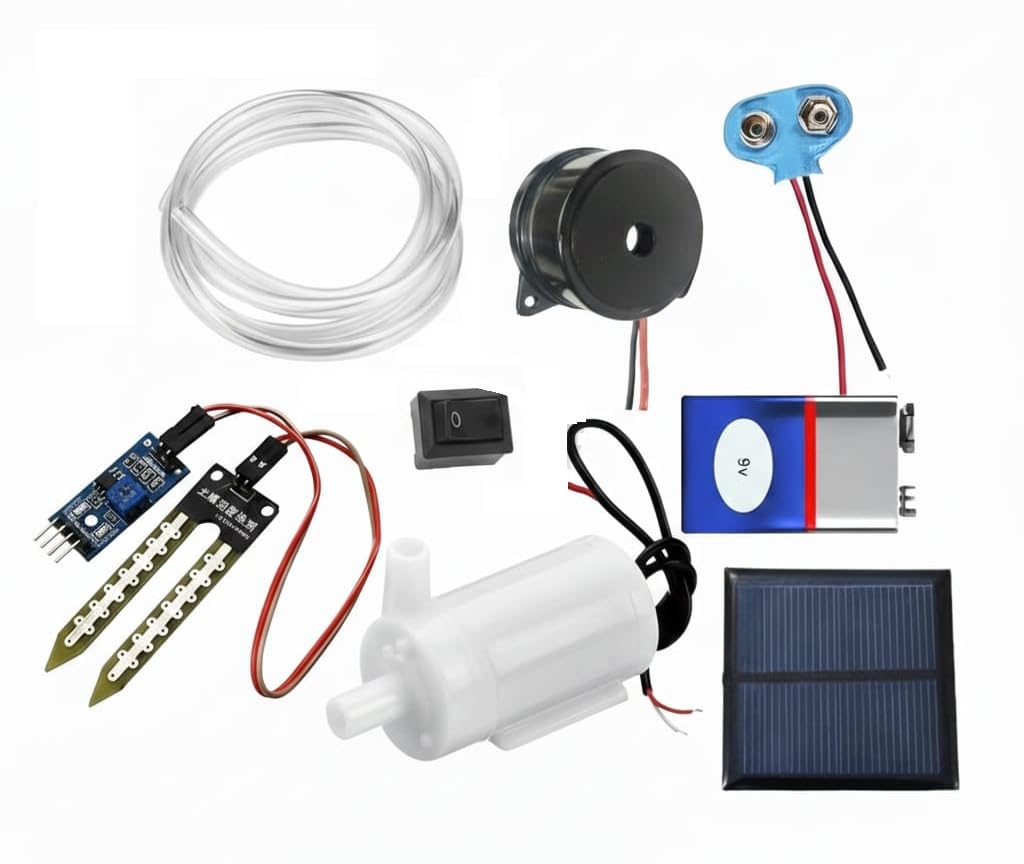 SP Electron Solar Automatic Plant Watering DIY Kit Mini Water Pump, Soil Moisture Sensor,Buzzer, Solar Panel, Pipe, Switch & 9V Connector for Home Garden Irrigation Projects-image-0