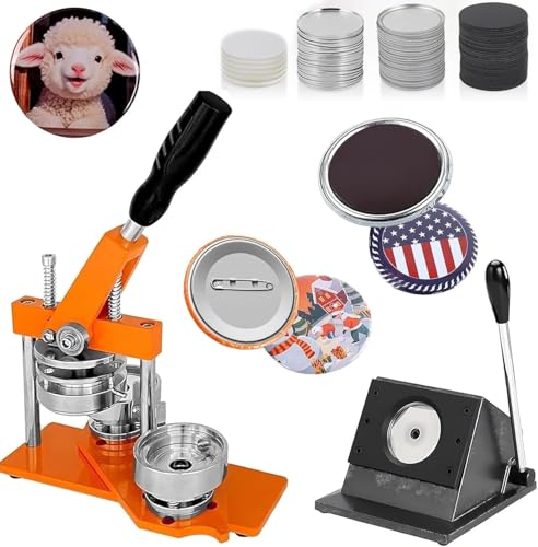 2.28x2.28in Round Fridge Magnet Maker Machine, 58x58mm DIY Photo Badge Pin Maker Machine Kit with Paper Cutter, 100 Set Button Materials, 100 Set Magnet Materials by WaaYb - Used condition - US$80.92