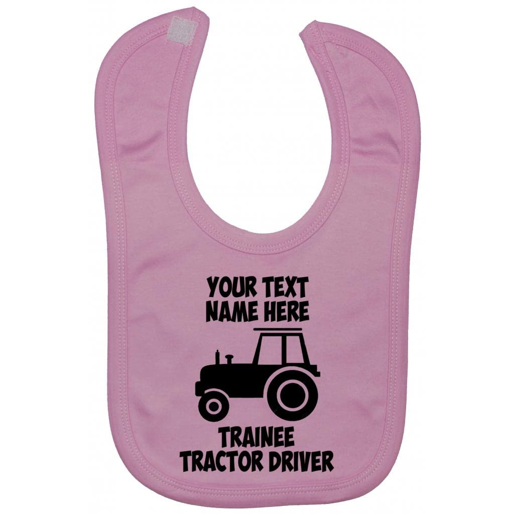 Acce Products Personalised Trainee Tractor Driver Baby Infant Feeding Bib Touch Attach 0 to approx 3 Years - Pink