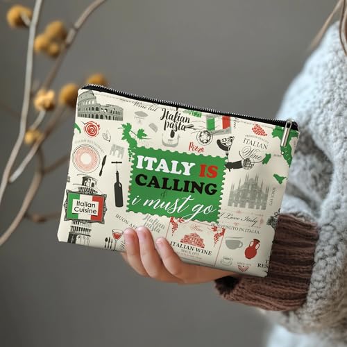 Italy Travel Gifts Bag, Italy is Calling I Must Go, Retro Stamp Italy Organizer Bag. 10x7 Inches3
