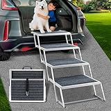 Extra Wide Dog Stairs for Large Dogs, Foldable Dog Ramp for Car with Non Slip Rug Surface, Portable Pet Steps for Cars, SUV, High Beds, Trucks, Supports up to 200 lbs (for The Trunk of The Car Only)