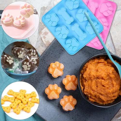 FLEXNOVA 2 Stück Backmatte für Hundekekse - Silikonformen für Pfoten und Knochen, 2 Pipetten, Kinder- und Hunde-Eisform